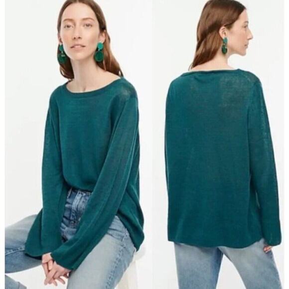 J. Crew Womens Green Relaxed Fit Linen Crewneck Sweater Sz XS AY827 Knit Coastal - Picture 1 of 11